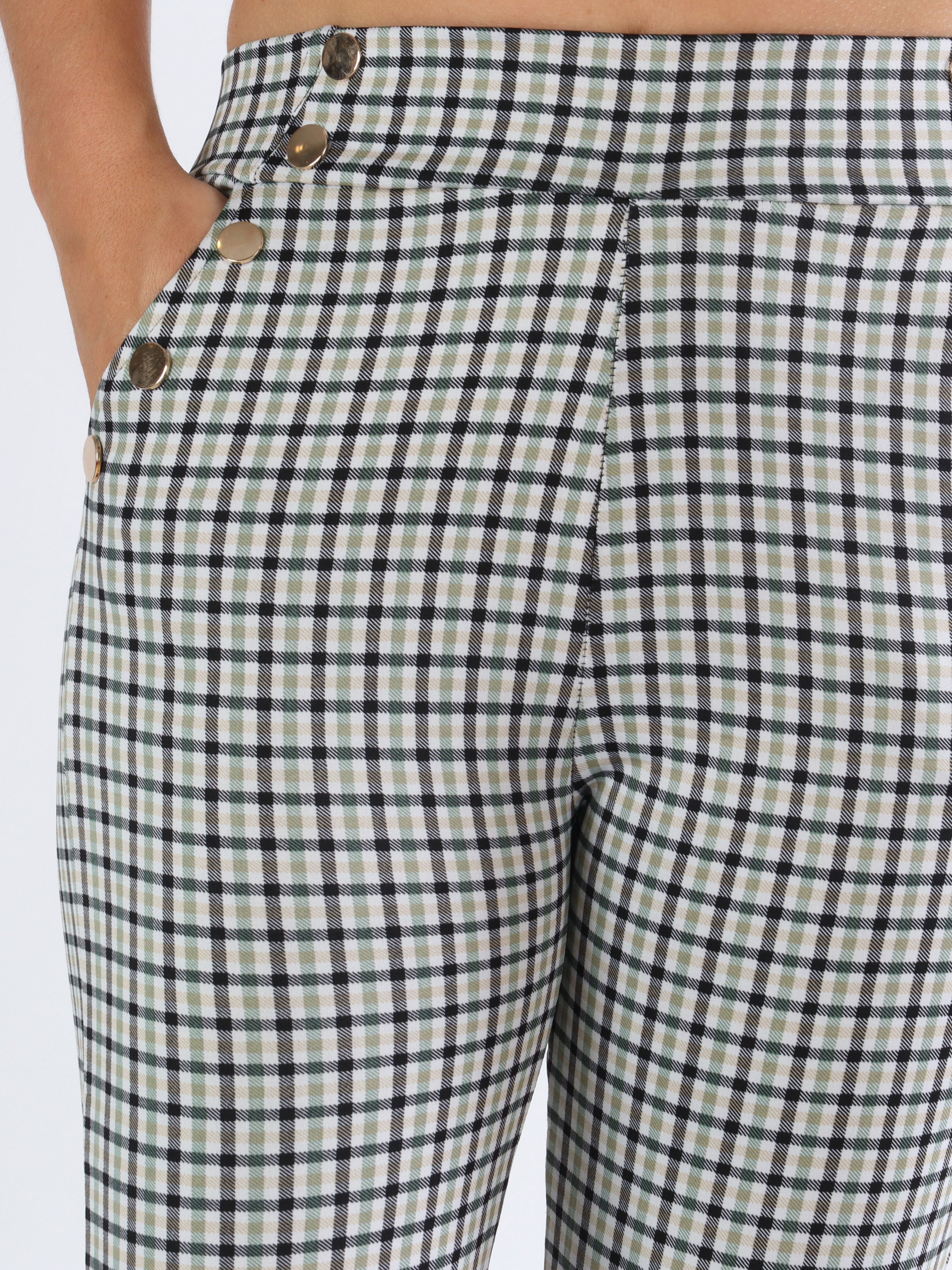 Selena - Ternede elastiske bukser med guldknapper